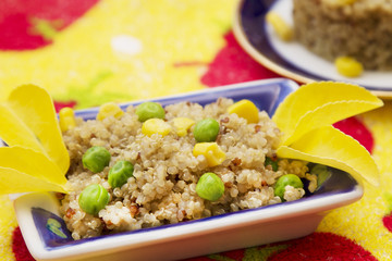 Quinoa salad with corn and peas