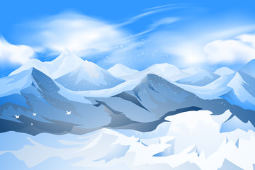 Beautiful mountains peak with snow scene vector nature landscape background