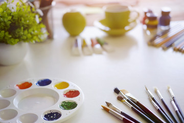 artist workplace a gadget tool artist on desk.