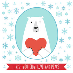 Cute retro card with funny cartoon character of polar bear