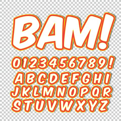 Comic alphabet set. Letters, numbers and figures for kids' illustrations websites comics banners.