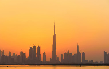 Dubai city skyline at sunset
