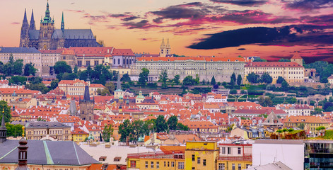 Obraz premium Aerial view from The New Town Hall Tower in the old center of Prague - the capital and largest city of the Czech Republic.