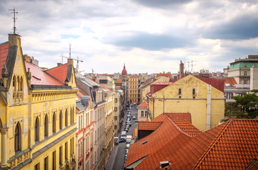 Obraz premium Aerial view from The New Town Hall Tower in the old center of Prague - the capital and largest city of the Czech Republic.
