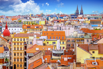 Aerial view from The New Town Hall Tower in the old center of Prague - the capital and largest city of the Czech Republic.