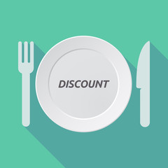 Long shadow tableware with    the text DISCOUNT