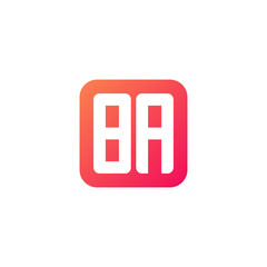 Initial letter BA, rounded letter square logo, modern gradient red color	
 
