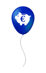 Isolated balloon with  an euro coin in a piggy bank moneybox
