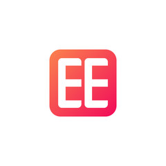 Initial letter EE, rounded letter square logo, modern gradient red color	
 
