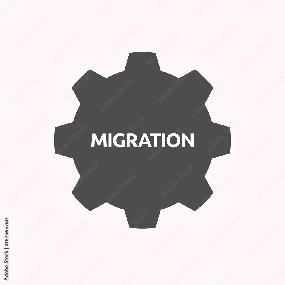 Sticker isolated gear with the text migration