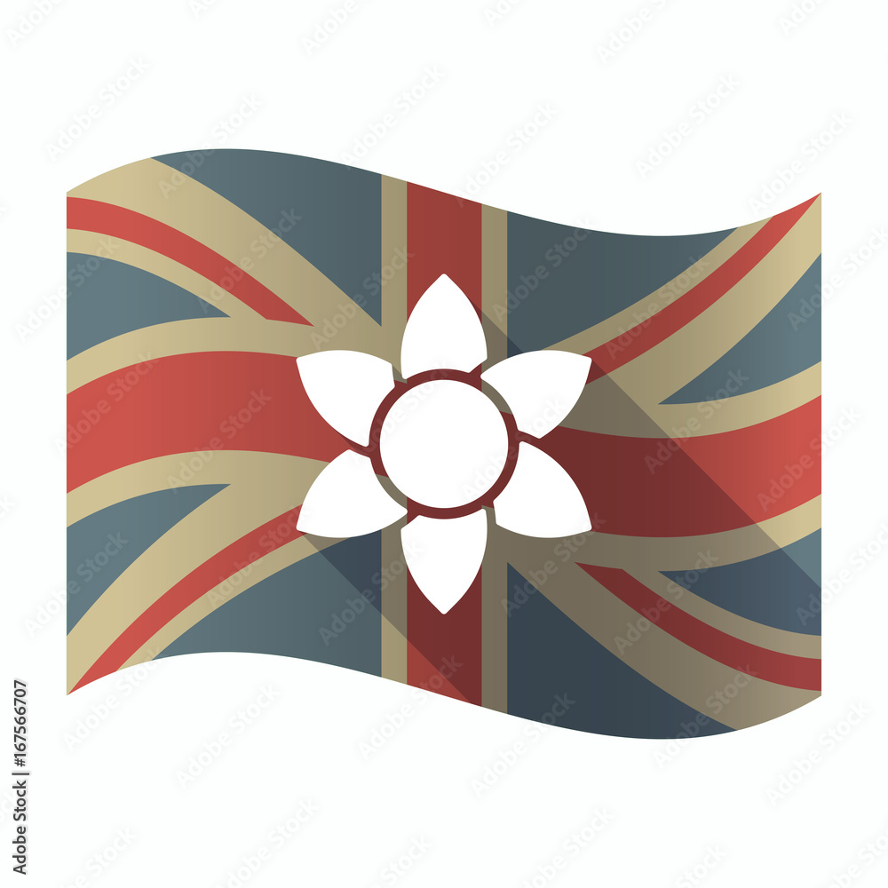 Sticker isolated uk flag with a lotus flower