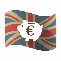 Isolated UK flag with  an euro coin in a piggy bank moneybox