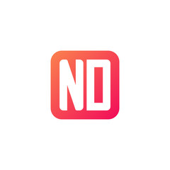 Initial letter ND, rounded letter square logo, modern gradient red color	
 
