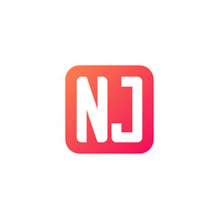 Initial letter NJ, rounded letter square logo, modern gradient red color	
 
