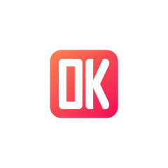 Initial letter OK, rounded letter square logo, modern gradient red color	
 
