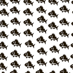 seamless pattern with fishes black and white