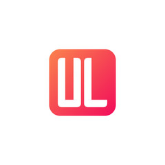 Initial letter UL, rounded letter square logo, modern gradient red color	
 
