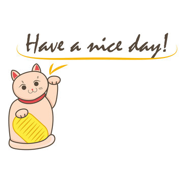 Maneki neko / neco , a cat with a raised paw Japanese luck symbol, vector illustration