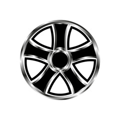 Obraz premium Vector illustration drive car wheel with black pattern and gradient metal parts on a white background