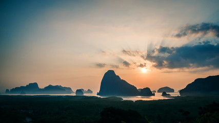 Naklejka na ściany i meble archipelago Andaman sea Morning atmosphere Sun rises. Asia Thailand