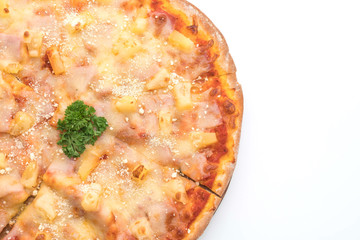 hawaiian pizza on white background