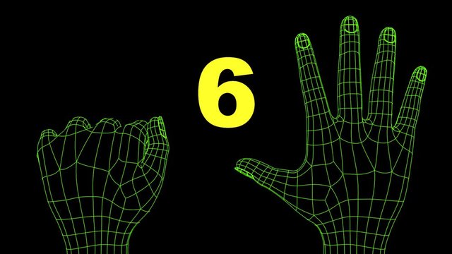 wireframe futuristic hands ten seconds countdown
