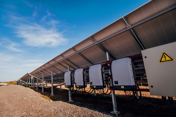 Back view of solar panel. Inverter to transform direct current into alternate © romaset