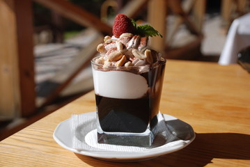 Hot chocolate with nuts and strawberry