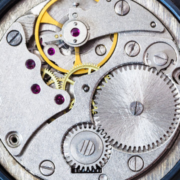 steel clockwork of old mechanical watch