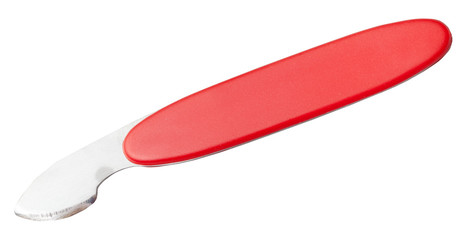 knife with red handle for opening cover of watch