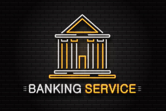 Vector realistic isolated neon retro sign for banking service on the wall background for decoration and covering.