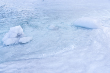 Coast covered with ice in the Sea of Okhotsk