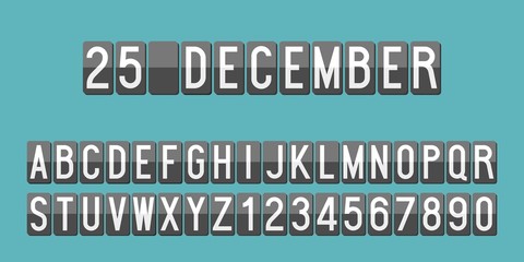 Mechanical scoreboard alphabet and numbers for use as calendar or advertise, flat design vector