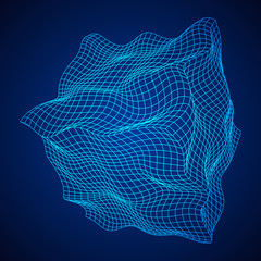Wireframe Mesh Noise Box. Connection Structure. Digital Data Visualization Concept. Vector Illustration.