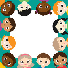 Vector frame with happy boys and girls