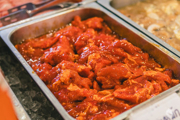 raw meat for buffet line