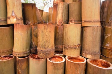 Thai dessert , coconut milk with sticky rice in bamboo, Khao Lam