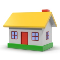 A small house with yellow roof on a white. 3D illustration