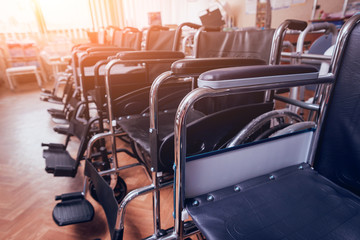Empty wheelchairs at the hospital.