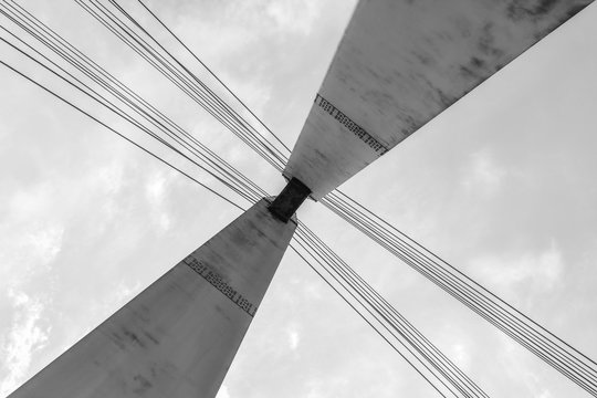 Fototapeta Metal bridge tower in black and white