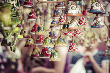 Ceramic bells as a souvenir in local traditional market.