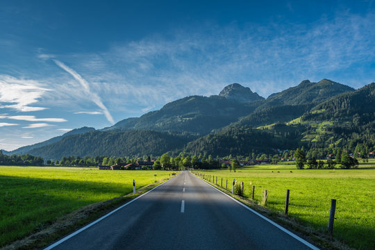 The road in mountains of Alps in Bavaria, Germany