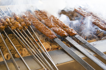 Barbecued kebab and shish kebab