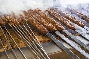 Barbecued kebab and shish kebab