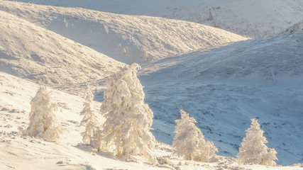 Mountain, morning, winter, snow landscape