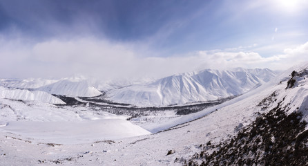Mountain, morning, winter, snow landscape