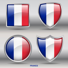 Flag of France in 4 shapes collection with clipping path