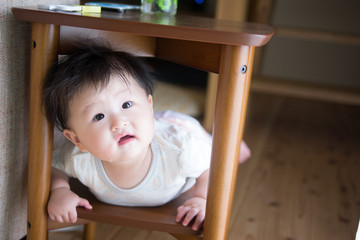 Baby playing at the desk / Japanese baby 7 months old
