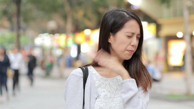 Woman coughing and feeling nose allergy with air pollution