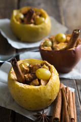 Apples baked with grapes honey and cinnamon